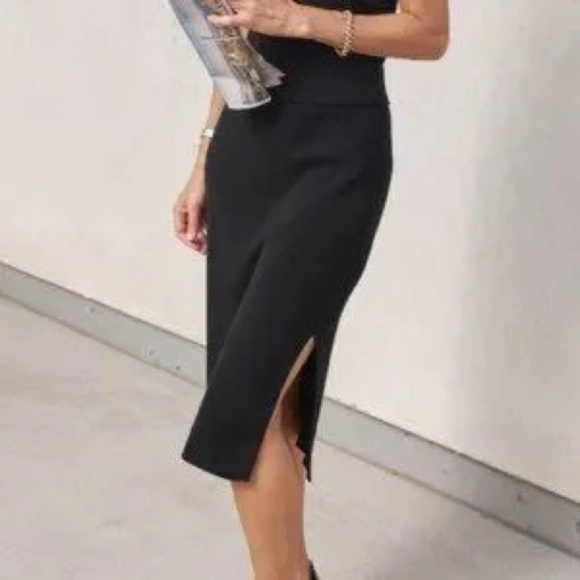 AYR Midi Pencil Skirt Navy Ribbed Sweater with Side Slits Pull On Stretch Large - Picture 9 of 10